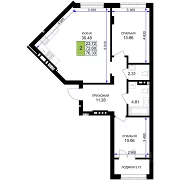 2-к кв. Калининградская область, Гурьевск Включи жилой комплекс (76.33 ...