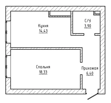 1-комнатная квартира: Нальчик, улица Хужокова, 99к3 (43.2 м)