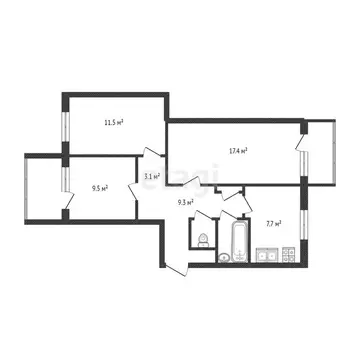 3-комнатная квартира: Ялуторовск, улица Карбышева, 7 (65.1 м)