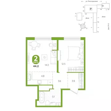 2-к кв. Тюменская область, Тюмень ул. Лесопарковая, 22 (44.2 м)