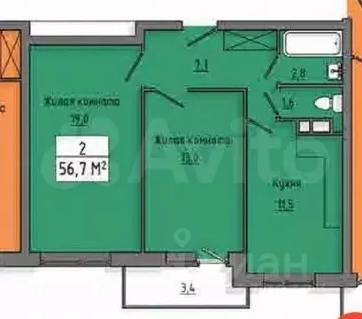 2-к кв. Курская область, Курск Солянка Парк жилой комплекс (56.7 м)