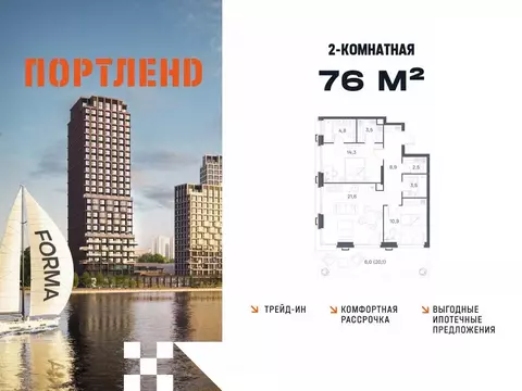 2-к кв. Москва Портлэнд жилой комплекс (76.0 м)