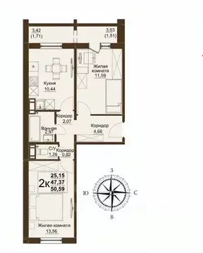 2-к кв. Челябинская область, Челябинский городской округ, пос. ...