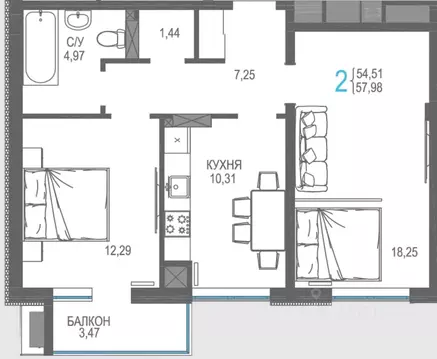 2-к кв. Крым, Симферопольский район, Гвардейское пгт ул. Курганная, ...