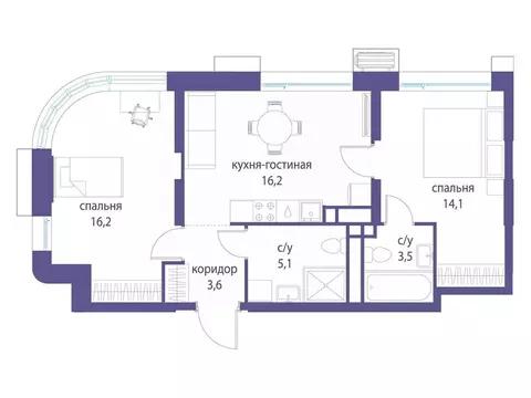 2-к кв. Москва Символ жилой комплекс (58.7 м)