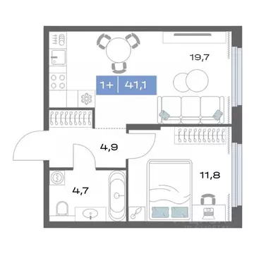 1-к кв. Свердловская область, Екатеринбург ул. Академика Парина, 11с1 ...