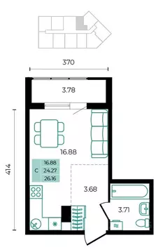Студия Адыгея, Майкопский район, пос. Тульский ул. Заречная (26.16 м)