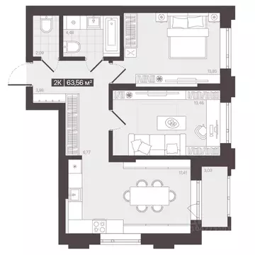 2-к кв. Кемеровская область, Кемерово 6/2 мкр, Моне жилой комплекс ...