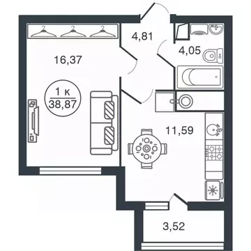 1-к кв. Тверская область, Тверь Бурашевское ш., 60 (38.87 м)