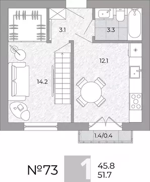 1-к кв. Калининградская область, Гурьевский муниципальный округ, пос. ...