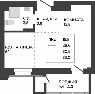 1-к кв. Алтайский край, Барнаул тракт Павловский, 251Б (30.8 м)