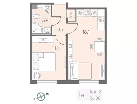 1-к кв. Санкт-Петербург Октябрьская набережная жилой комплекс (36.8 м)