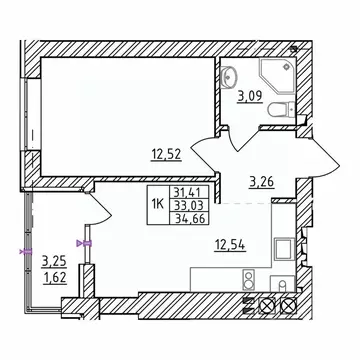 1-к кв. Калининградская область, Зеленоградск  (34.66 м)