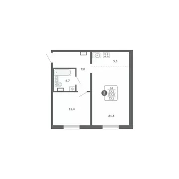 2-к кв. Кировская область, Киров ул. Потребкооперации, 34к1 (53.2 м)