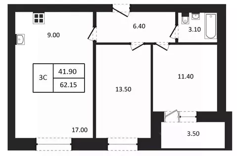 3-к кв. Новосибирская область, Новосибирск  (62.15 м)