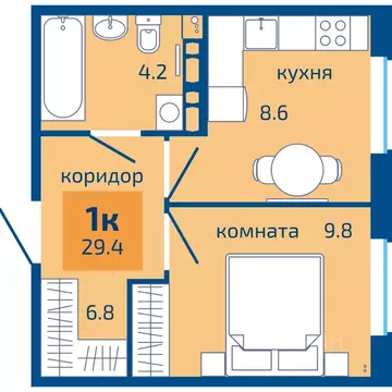 1-к кв. Пермский край, Пермь ул. Старшего Лейтенанта Гачегова, 1 (29.4 ...