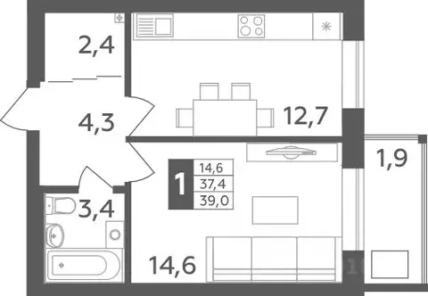 1-к кв. Башкортостан, Уфа ул. Орджоникидзе, 34 (39.0 м)