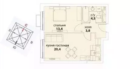 2-к кв. Москва Шелепихинская наб., 34к6 (43.1 м)