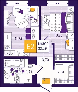 1-к кв. Тульская область, Тула ул. Пряничная, 3 (33.29 м)