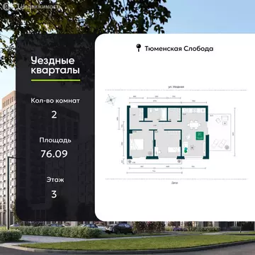 2-комнатная квартира: Тюмень, микрорайон Тюменская Слобода, жилой ...