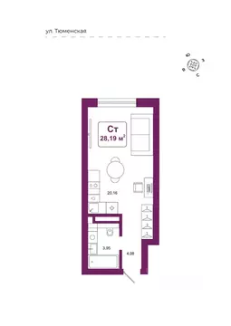 Студия Тюменская область, Тюменский район, д. Дударева Родина-2 жилой ...