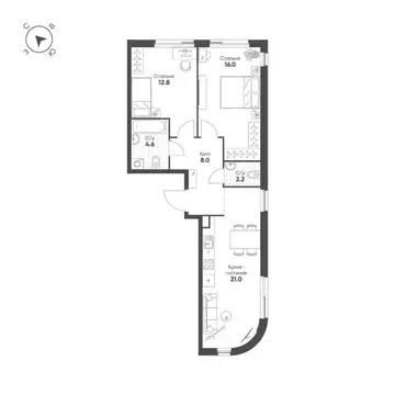 2-к кв. Москва ул. Роберта Фалька (64.6 м)