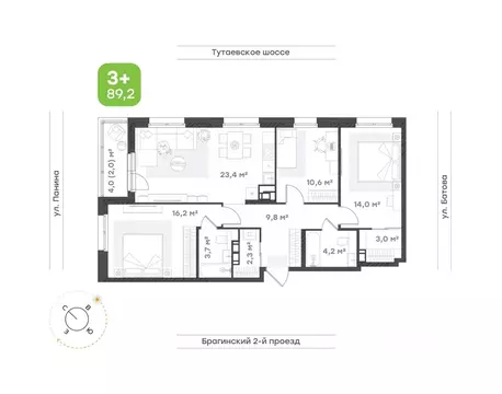 3-к кв. Ярославская область, Ярославль Тутаевское ш., 93Б (89.2 м)