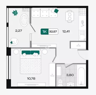 1-к кв. Краснодарский край, Краснодар Народная ул., 54лит3 (32.57 м)
