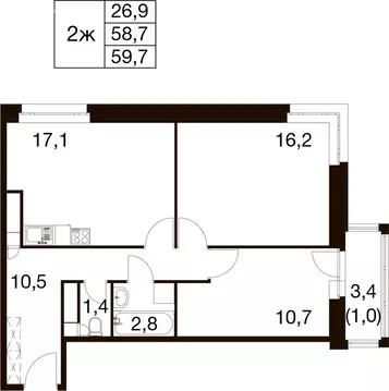 2-комнатная квартира: Балашиха, микрорайон Гагарина, Проектная улица, ...