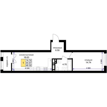 1-комнатная квартира: Гурьевск, жилой комплекс Включи (48.3 м)