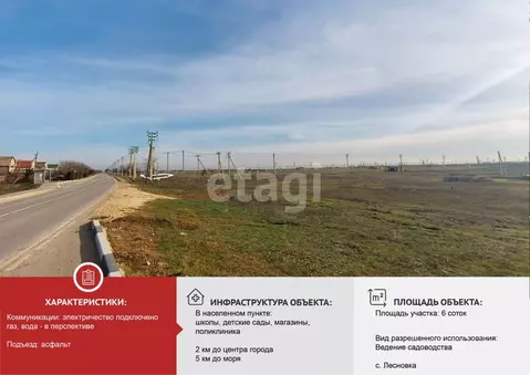 Участок в Крым, Сакский район, с. Лесновка  (6.6 сот.)