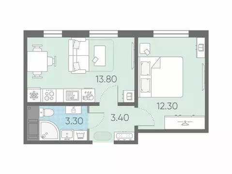 1-комнатная квартира: Ковалёво, улица Александра Разгонина, 1к3 (32.4 ...