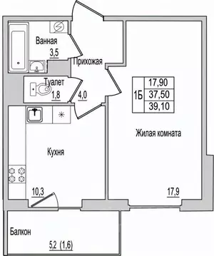 1-к кв. Псковская область, Псков ул. Юности, 10к1 (39.1 м)