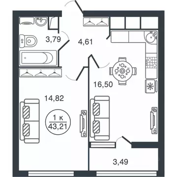1-к кв. Тверская область, Тверь Бурашевское ш., 60 (43.21 м)