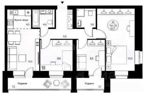 3-к кв. Коми, Сыктывкар Петрозаводская ул., 43 (83.7 м)
