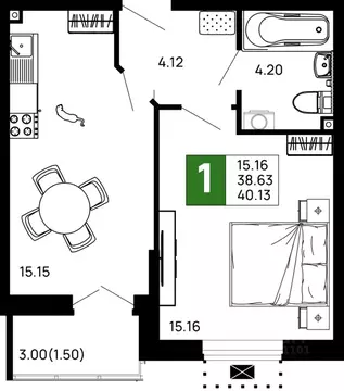 1-к кв. Адыгея, Майкоп 9 Мая ул., 14А (40.13 м)