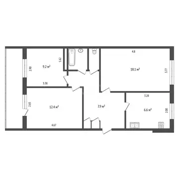 3-комнатная квартира: Набережные Челны, 31-й комплекс, 16 (59.7 м)