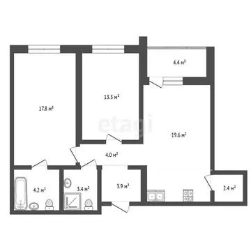 2-комнатная квартира: Тюмень, улица Братьев Бондаревых, 5 (68.6 м)