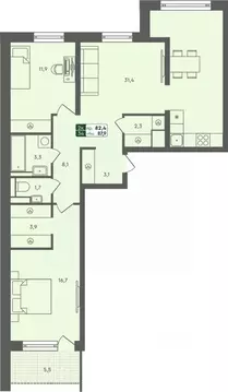 2-к кв. Курганская область, Курган Заозерный жилрайон,  (87.9 м)