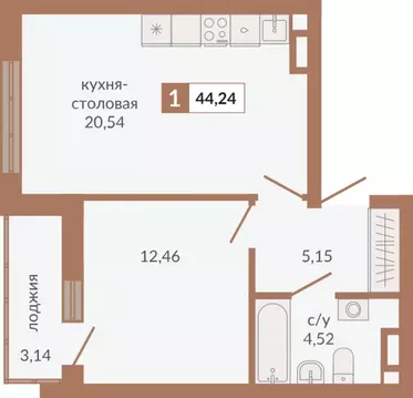 1-к кв. Свердловская область, Екатеринбург пер. Старателей (44.24 м)