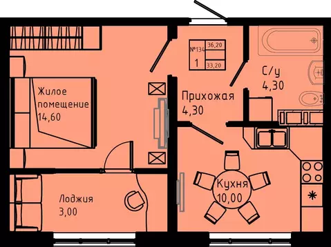 1-комнатная квартира: Коммунар, Железнодорожная улица, 41к3 (36.2 м)