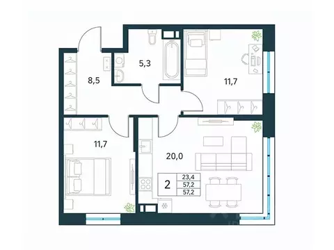 2-к кв. Забайкальский край, Чита Хороший мкр,  (57.2 м)