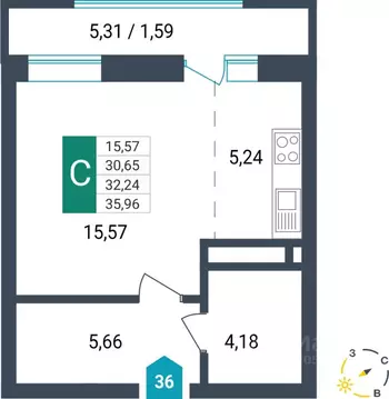 Студия Забайкальский край, Чита ул. Бабушкина, 42Б (32.24 м)