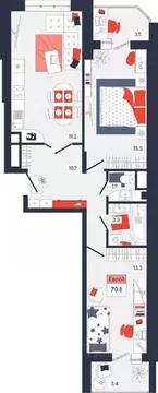 3-к кв. Тульская область, Тула ул. Академика Насоновой, 9 (70.8 м)
