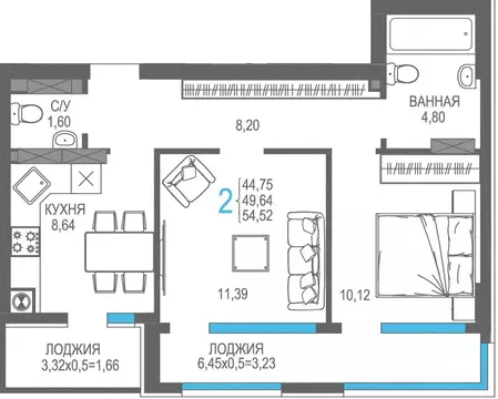 2-к кв. Крым, Алушта На Фонтанке жилой комплекс (49.64 м)