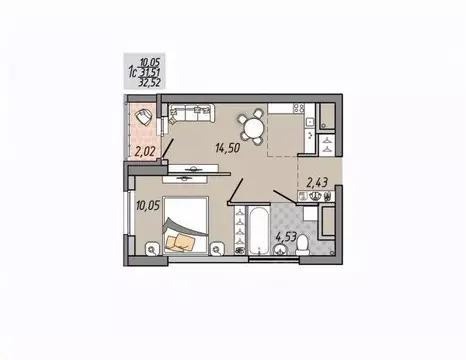 1-к кв. Свердловская область, Екатеринбург ул. Печатников (32.52 м)