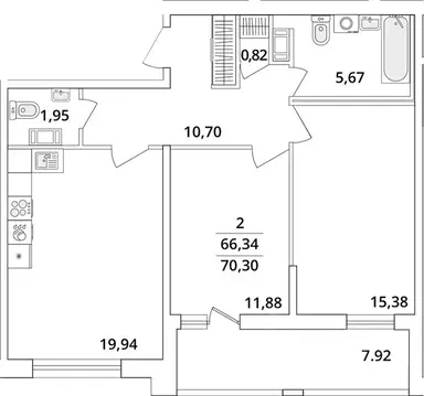 2-к кв. Санкт-Петербург Кубинская ул., 82к3с1 (70.7 м)
