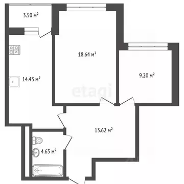 2-к кв. Калужская область, Калуга Московская ул., 311к6 (62.26 м)