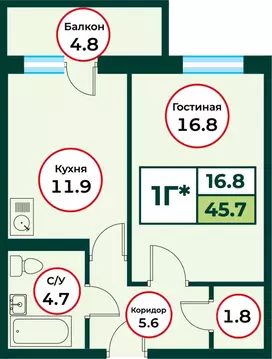 1-к кв. Красноярский край, Красноярск городской округ, пос. Солонцы ...