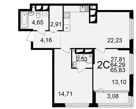 2-к кв. Рязанская область, Рязань ул. Ленинского Комсомола (64.29 м)